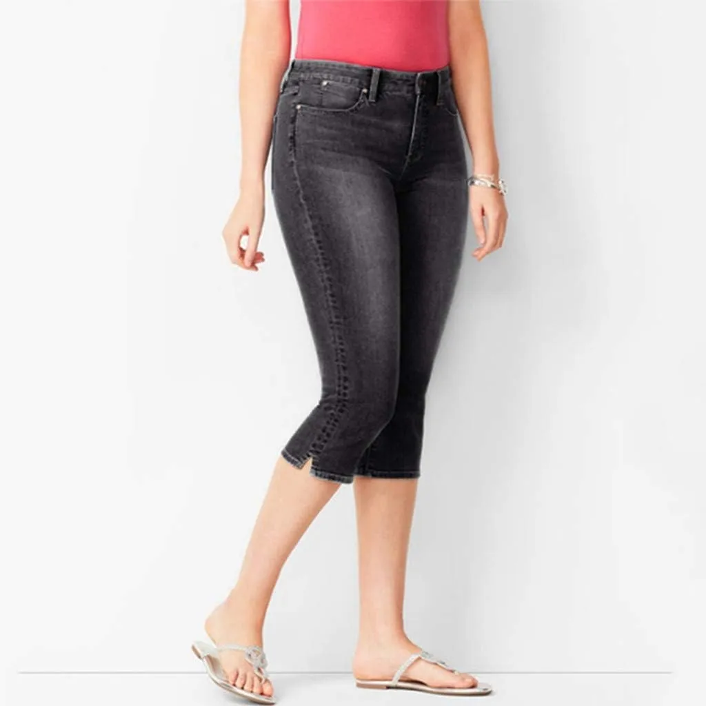 Women's Capri Jeans Casual Summer Skinny Denim Pants High Waist Capris Slim Fit Cropped Jegging Trousers with Pockets