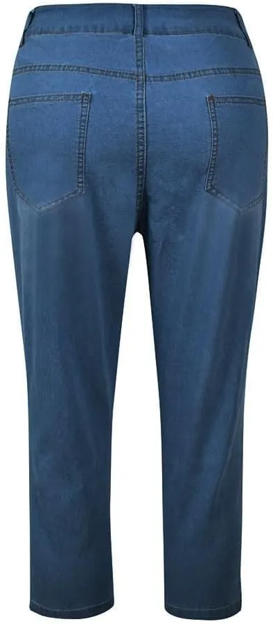 Women's Capri Jeans Casual Summer Skinny Denim Pants High Waist Capris Slim Fit Cropped Jegging Trousers with Pockets
