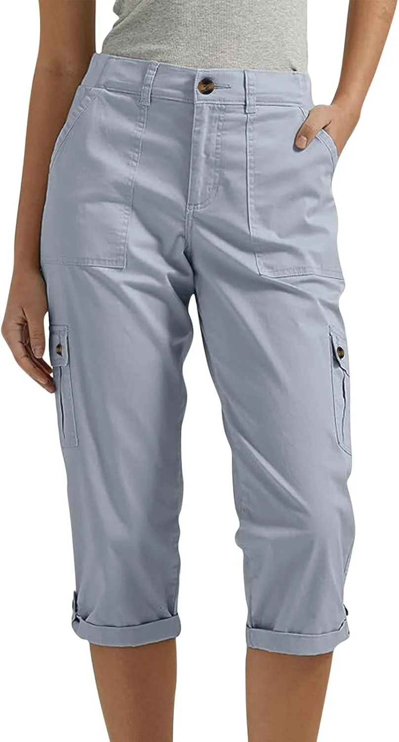Women's Casual Capri Pants Plus Size High Waist Dress Straight Leg Petite Athletic Capri Short Trousers with Pockets