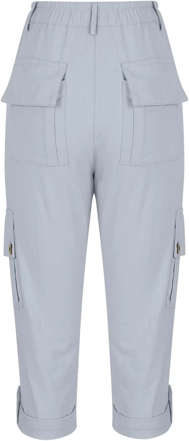 Women's Casual Capri Pants Plus Size High Waist Dress Straight Leg Petite Athletic Capri Short Trousers with Pockets