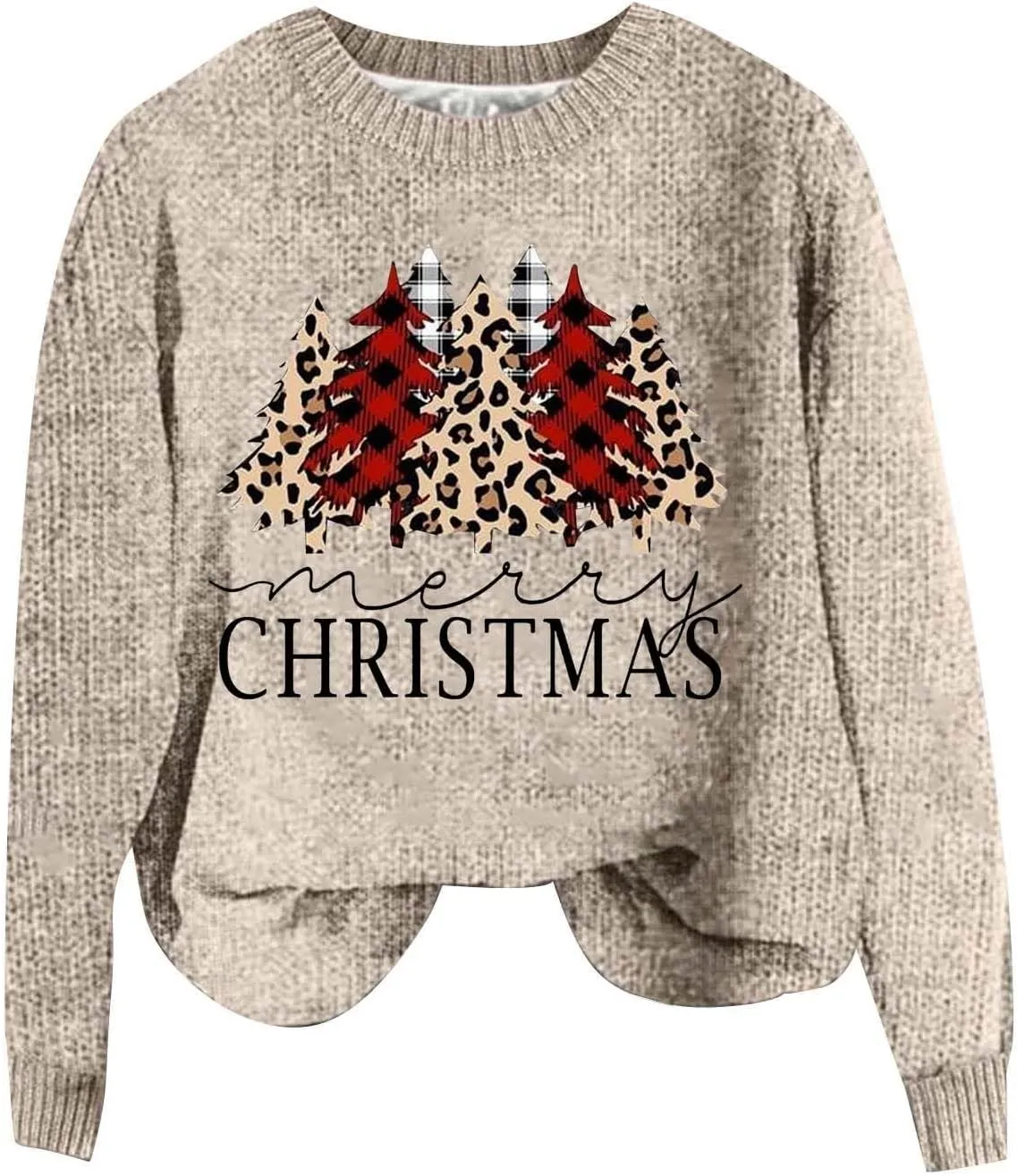 Womens Christmas Fuzzy Pullover Winter Trendy Cute Sman Print Sweatshirt Oversized Crewneck Long Sleeve Casual Top