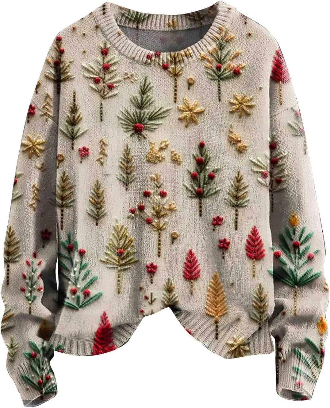 Womens Christmas Fuzzy Pullover Winter Trendy Cute Sman Print Sweatshirt Oversized Crewneck Long Sleeve Casual Top