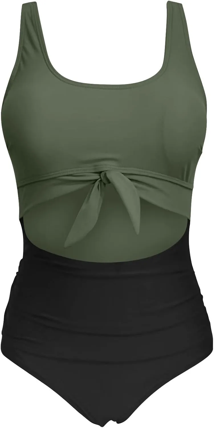 Women's Cut Out One Piece Swimsuit Tummy Control Fashion Bathing Suit Beach Vacation Tie Knot Tankini Swimwear 2025