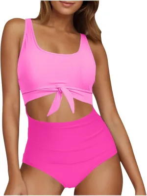 Women's Cut Out One Piece Swimsuit Tummy Control Fashion Bathing Suit Beach Vacation Tie Knot Tankini Swimwear 2025