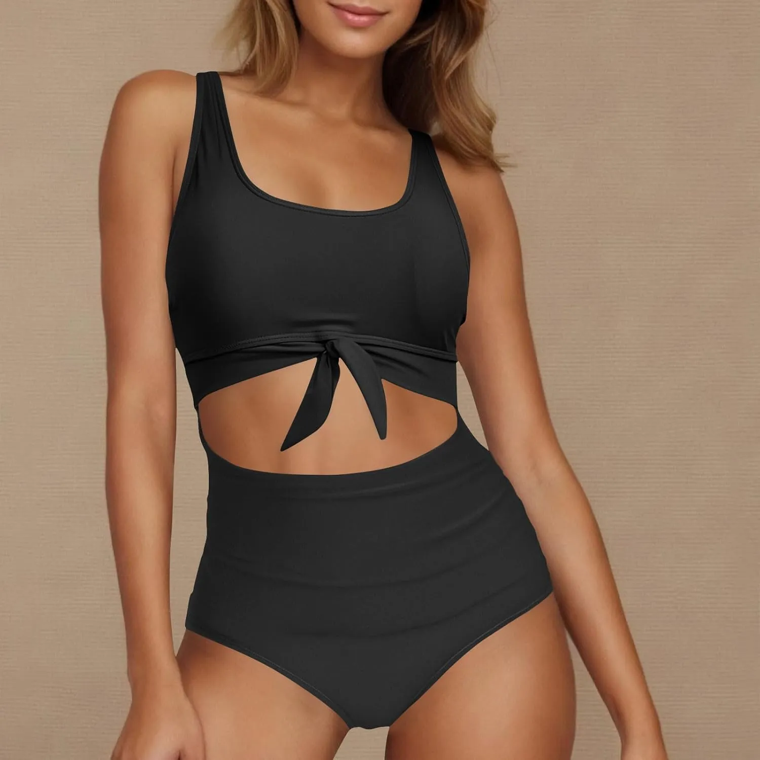 Women's Cut Out One Piece Swimsuit Tummy Control Fashion Bathing Suit Beach Vacation Tie Knot Tankini Swimwear 2025