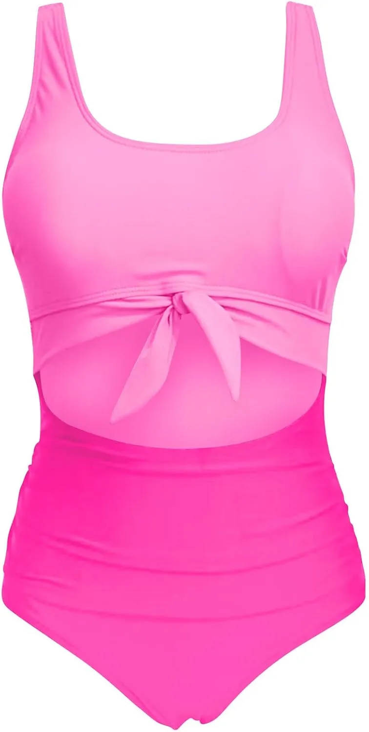 Women's Cut Out One Piece Swimsuit Tummy Control Fashion Bathing Suit Beach Vacation Tie Knot Tankini Swimwear 2025