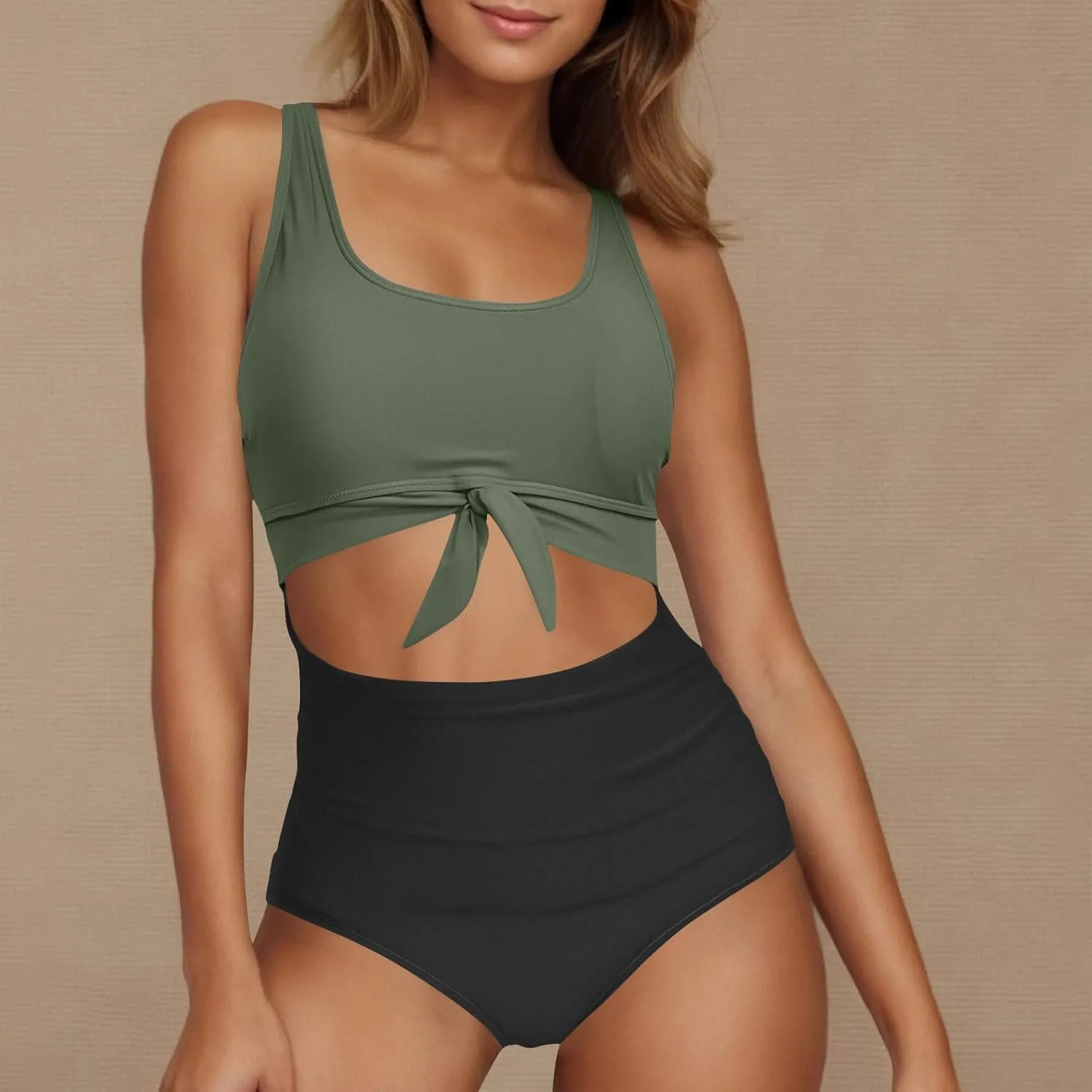 Women's Cut Out One Piece Swimsuit Tummy Control Fashion Bathing Suit Beach Vacation Tie Knot Tankini Swimwear 2025