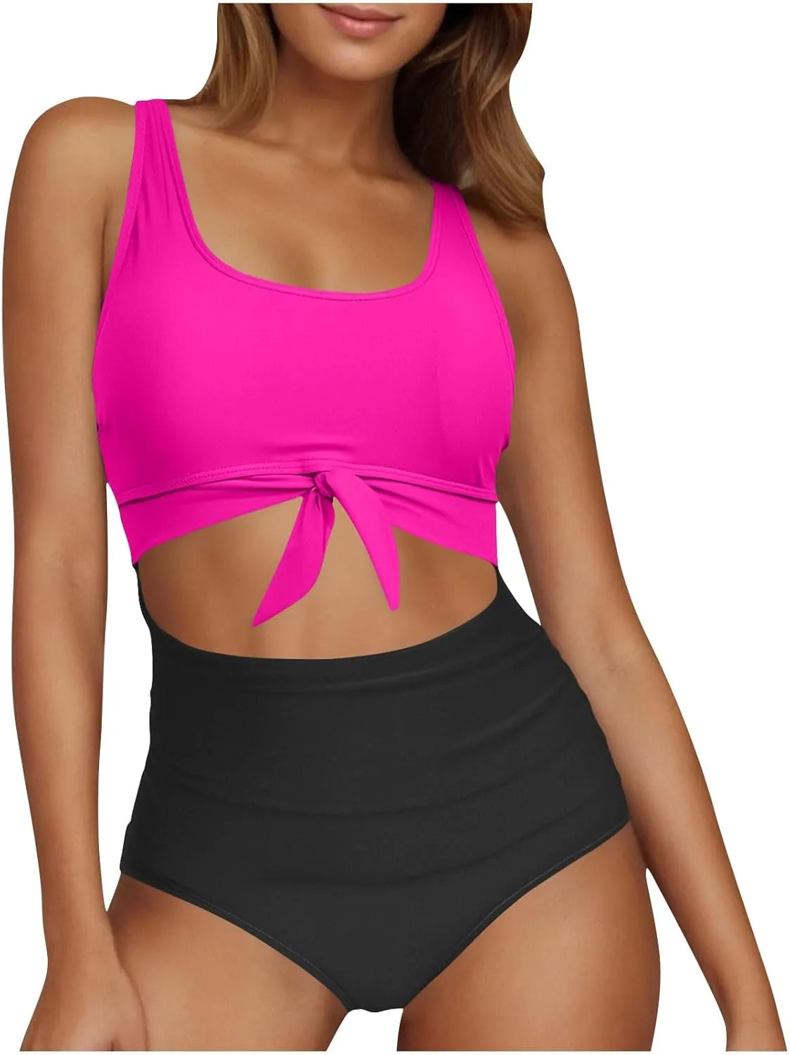 Women's Cut Out One Piece Swimsuit Tummy Control Fashion Bathing Suit Beach Vacation Tie Knot Tankini Swimwear 2025