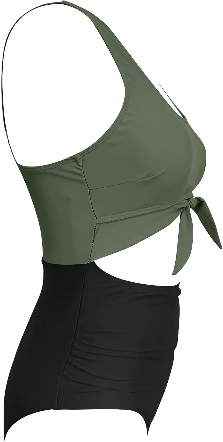Women's Cut Out One Piece Swimsuit Tummy Control Fashion Bathing Suit Beach Vacation Tie Knot Tankini Swimwear 2025
