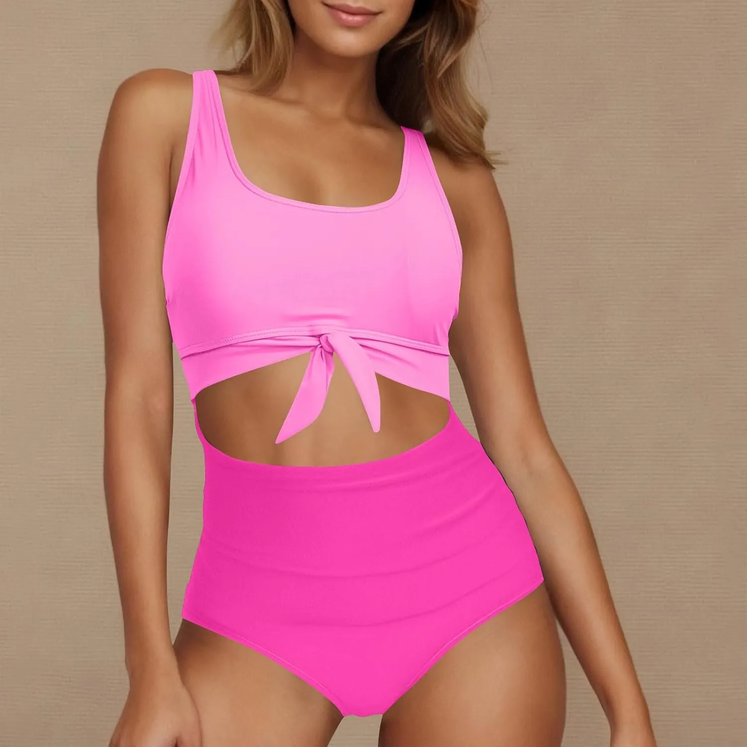 Women's Cut Out One Piece Swimsuit Tummy Control Fashion Bathing Suit Beach Vacation Tie Knot Tankini Swimwear 2025