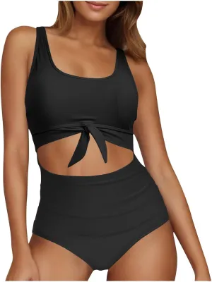 Women's Cut Out One Piece Swimsuit Tummy Control Fashion Bathing Suit Beach Vacation Tie Knot Tankini Swimwear 2025