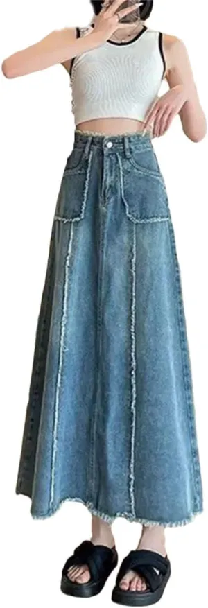 Women's Denim Skirts Casual A-Line Streetwear Solid Maxi Skirt