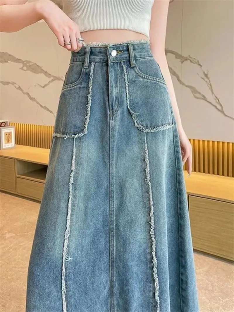Women's Denim Skirts Casual A-Line Streetwear Solid Maxi Skirt