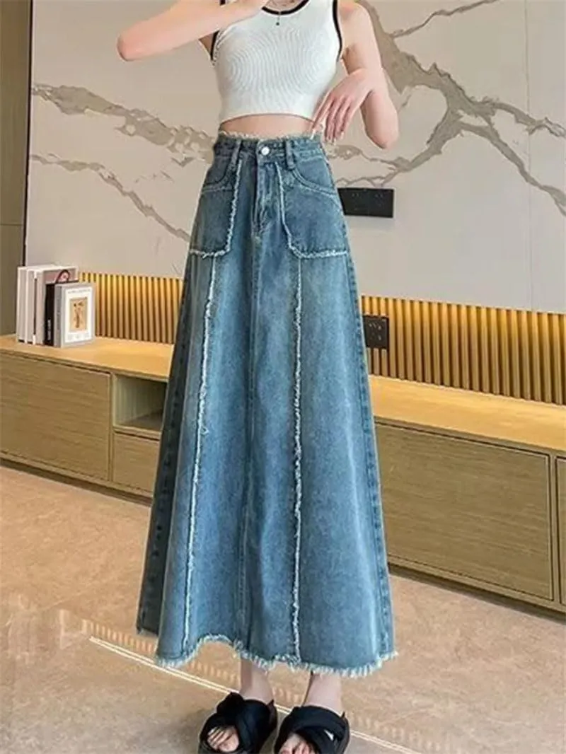 Women's Denim Skirts Casual A-Line Streetwear Solid Maxi Skirt