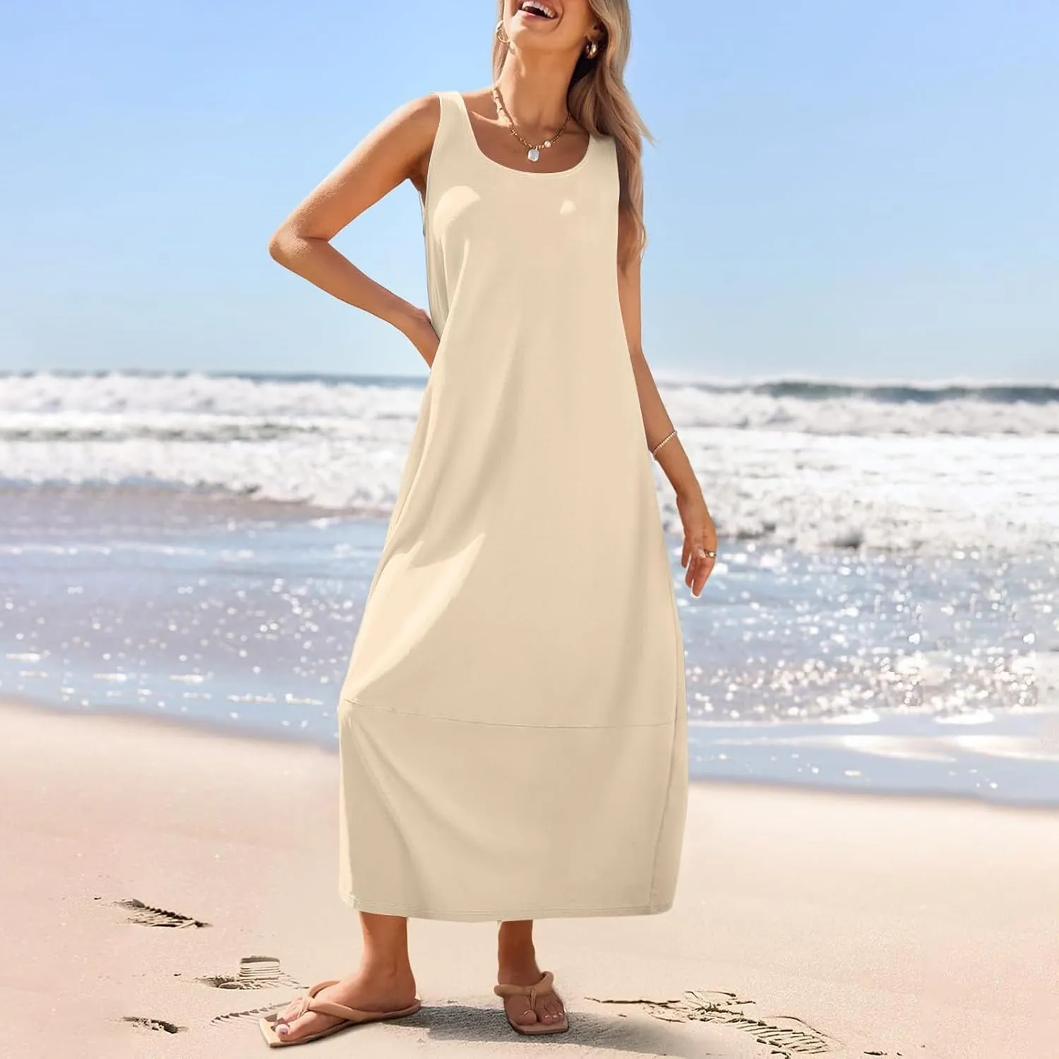 Women's Dresses Casual Loose Sundress Beach Vacation Scoop Neck Tank Dress Sleeveless Flowy 2025 Summer Maxi Dress