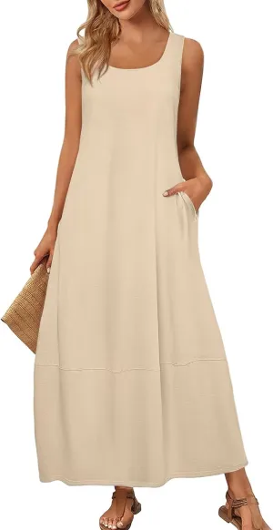 Women's Dresses Casual Loose Sundress Beach Vacation Scoop Neck Tank Dress Sleeveless Flowy 2025 Summer Maxi Dress