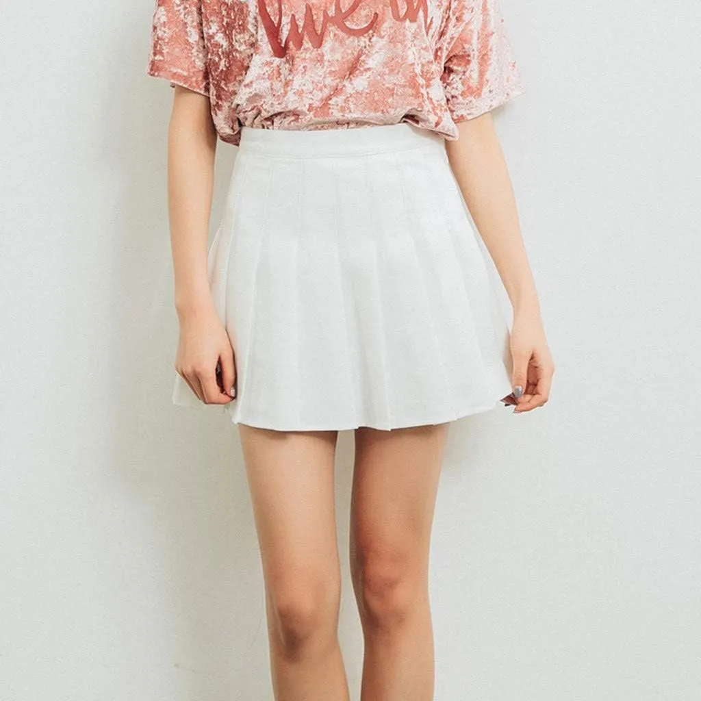 Womens Flared Skater Mini Skirts Elastic High Waist Pleated Skirt Casual Slim Tennis Skirt Trendy A Line Cute Skirt