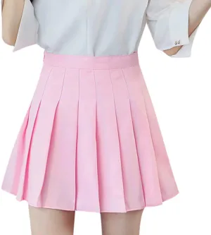 Womens Flared Skater Mini Skirts Elastic High Waist Pleated Skirt Casual Slim Tennis Skirt Trendy A Line Cute Skirt
