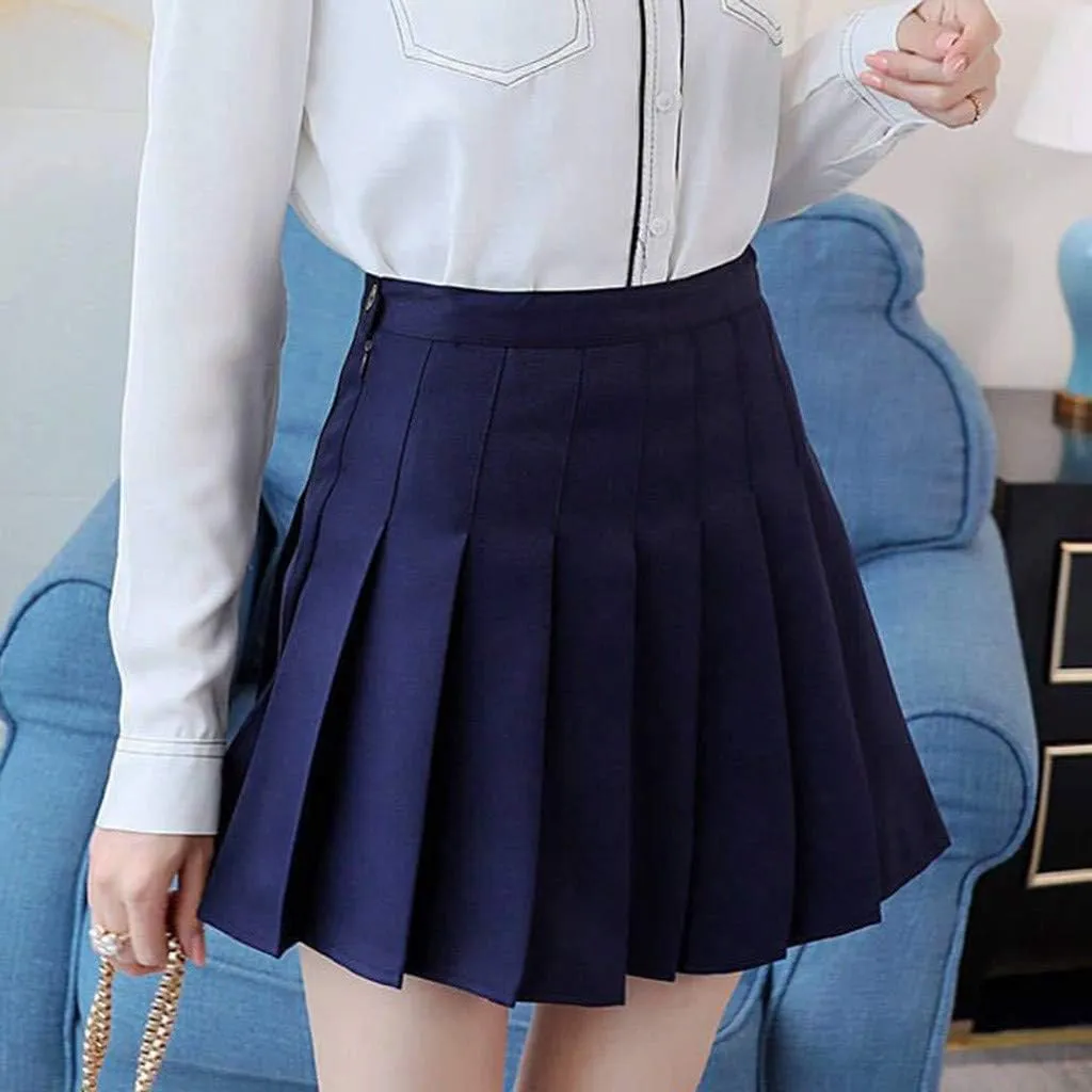 Womens Flared Skater Mini Skirts Elastic High Waist Pleated Skirt Casual Slim Tennis Skirt Trendy A Line Cute Skirt
