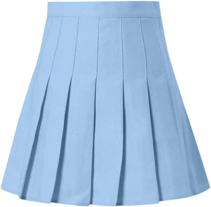 Womens Flared Skater Mini Skirts Elastic High Waist Pleated Skirt Casual Slim Tennis Skirt Trendy A Line Cute Skirt