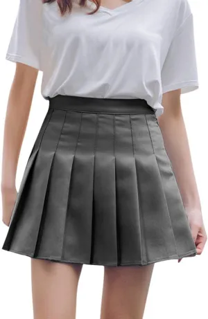 Womens Flared Skater Mini Skirts Elastic High Waist Pleated Skirt Casual Slim Tennis Skirt Trendy A Line Cute Skirt