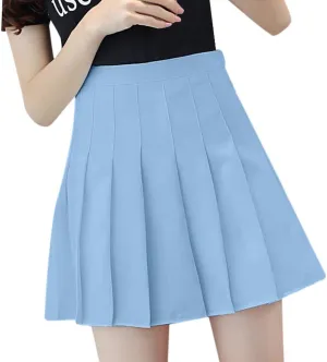 Womens Flared Skater Mini Skirts Elastic High Waist Pleated Skirt Casual Slim Tennis Skirt Trendy A Line Cute Skirt