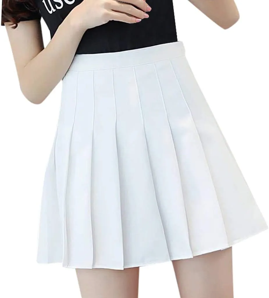 Womens Flared Skater Mini Skirts Elastic High Waist Pleated Skirt Casual Slim Tennis Skirt Trendy A Line Cute Skirt