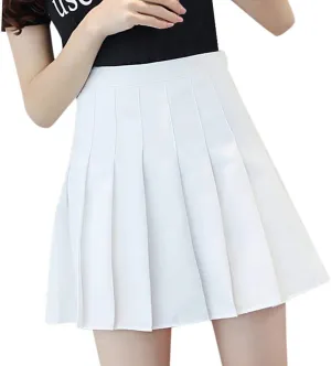 Womens Flared Skater Mini Skirts Elastic High Waist Pleated Skirt Casual Slim Tennis Skirt Trendy A Line Cute Skirt