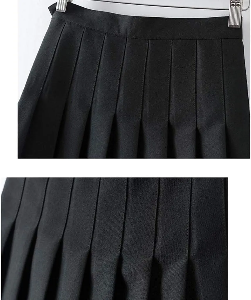 Womens Flared Skater Mini Skirts Elastic High Waist Pleated Skirt Casual Slim Tennis Skirt Trendy A Line Cute Skirt
