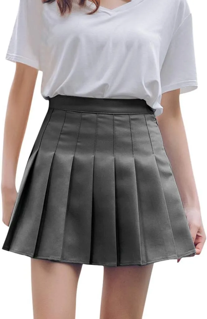 Womens Flared Skater Mini Skirts Elastic High Waist Pleated Skirt Casual Slim Tennis Skirt Trendy A Line Cute Skirt