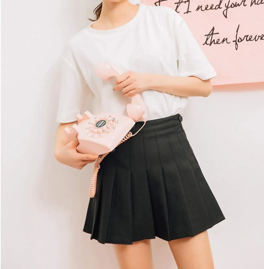 Womens Flared Skater Mini Skirts Elastic High Waist Pleated Skirt Casual Slim Tennis Skirt Trendy A Line Cute Skirt