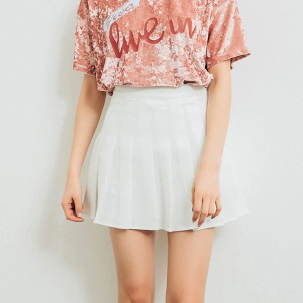Womens Flared Skater Mini Skirts Elastic High Waist Pleated Skirt Casual Slim Tennis Skirt Trendy A Line Cute Skirt