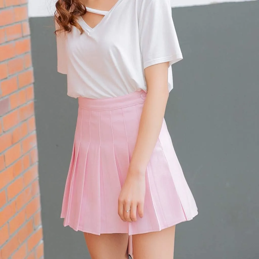 Womens Flared Skater Mini Skirts Elastic High Waist Pleated Skirt Casual Slim Tennis Skirt Trendy A Line Cute Skirt