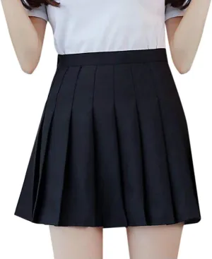 Womens Flared Skater Mini Skirts Elastic High Waist Pleated Skirt Casual Slim Tennis Skirt Trendy A Line Cute Skirt