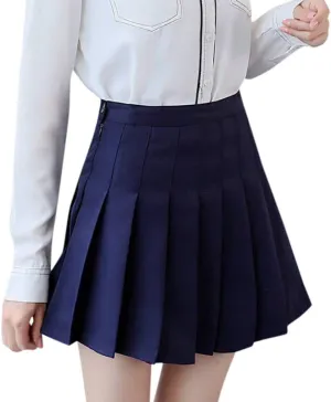 Womens Flared Skater Mini Skirts Elastic High Waist Pleated Skirt Casual Slim Tennis Skirt Trendy A Line Cute Skirt