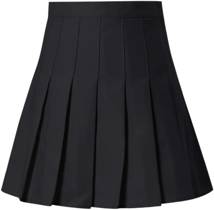 Womens Flared Skater Mini Skirts Elastic High Waist Pleated Skirt Casual Slim Tennis Skirt Trendy A Line Cute Skirt