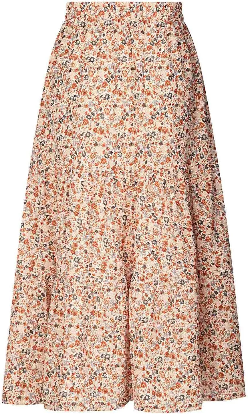 Womens Floral Maxi Skirt Flowy Boho Skirts Summer Floral Printed Skirts A Line Ruffle Skirts High Waist Pleated Skirt