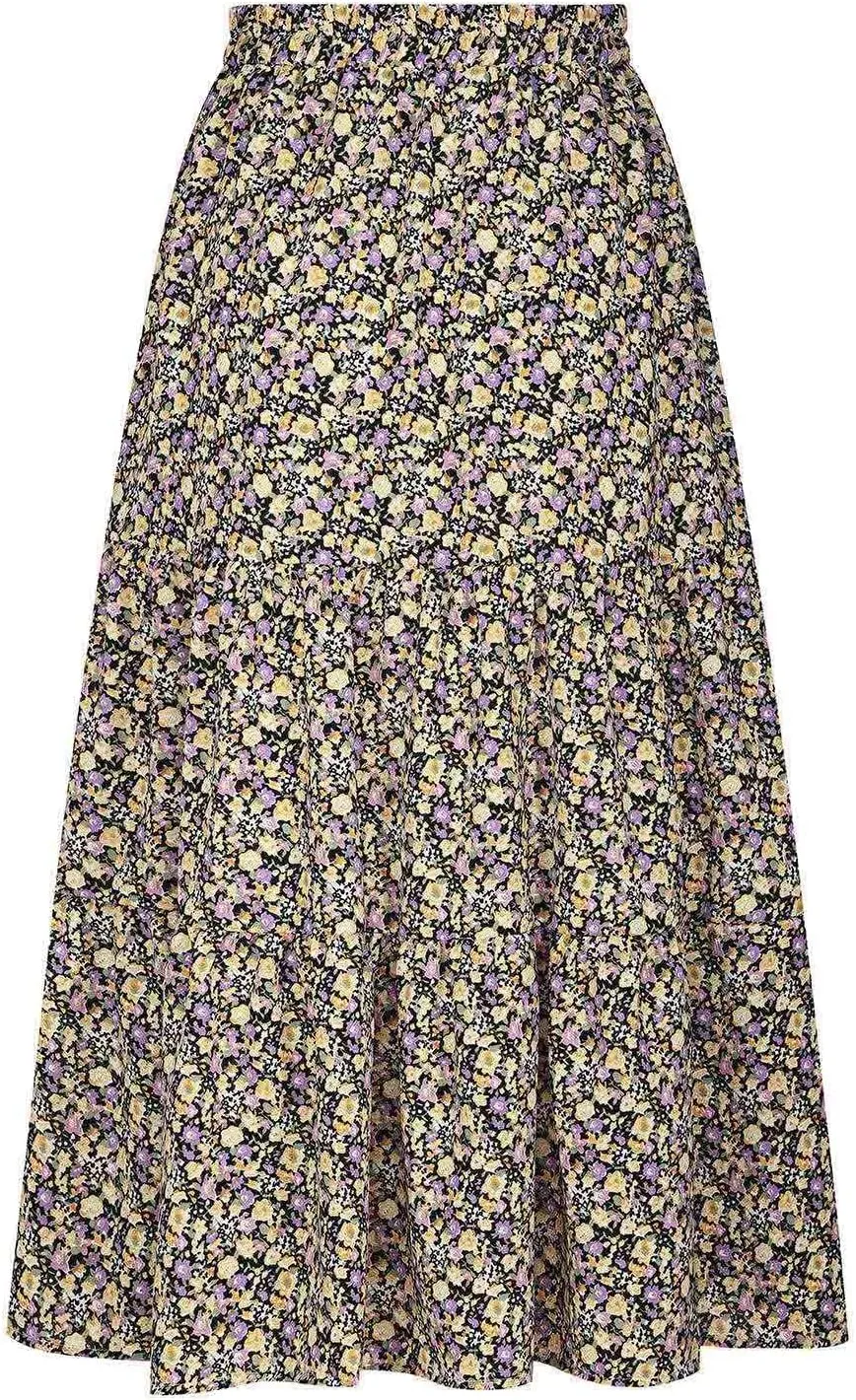 Womens Floral Maxi Skirt Flowy Boho Skirts Summer Floral Printed Skirts A Line Ruffle Skirts High Waist Pleated Skirt