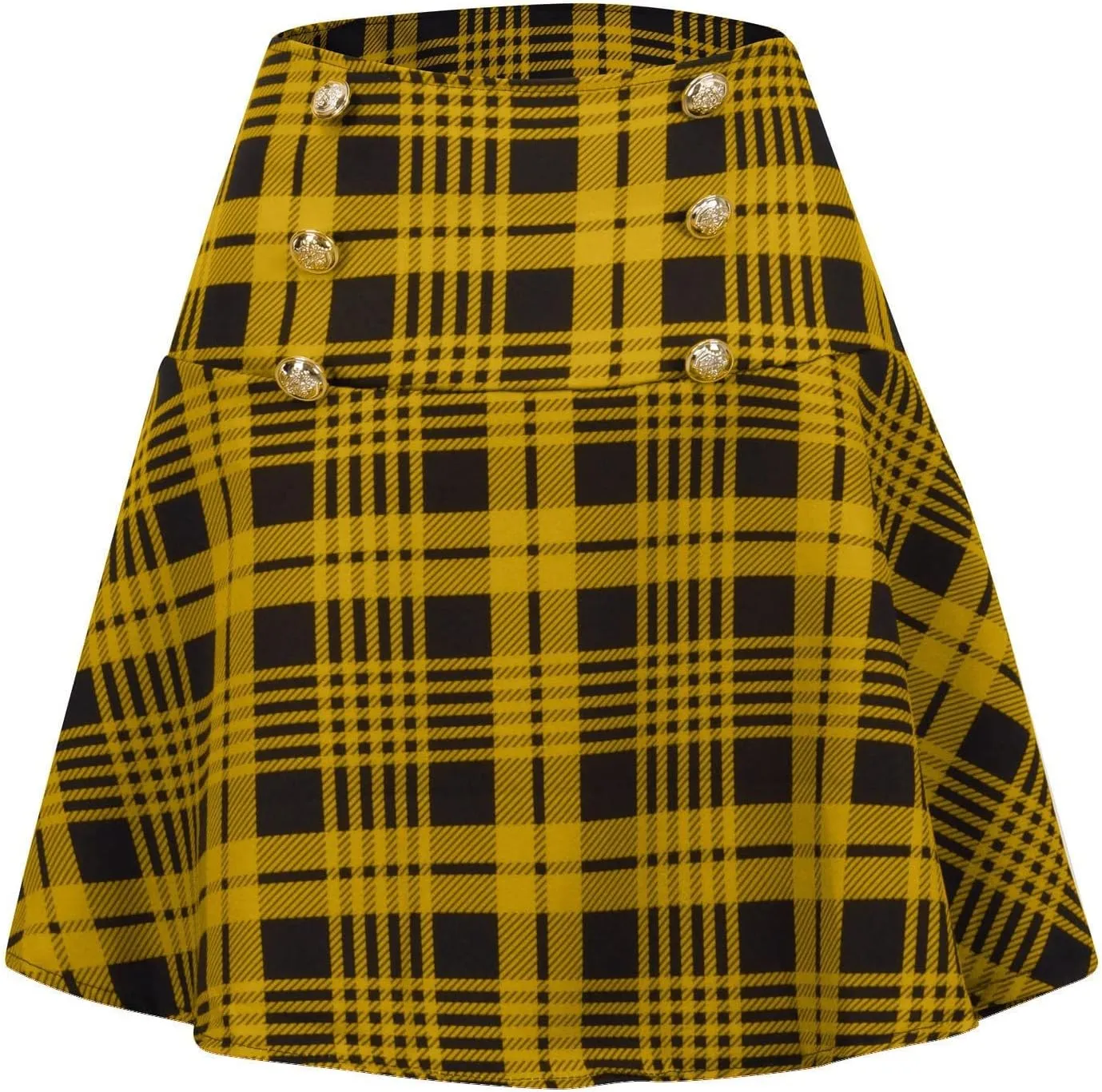 Women's Gothic Steampunk Plaid Pleated Mini Skirt High Waisted A-Line Flare Vintage Lace Up Casual Short Midi Skirt