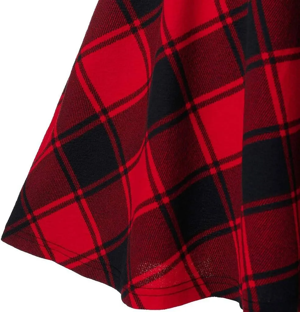 Women's Gothic Steampunk Plaid Pleated Mini Skirt High Waisted A-Line Flare Vintage Lace Up Casual Short Midi Skirt