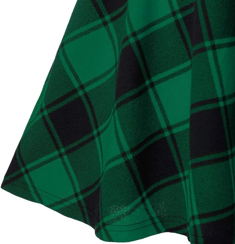 Women's Gothic Steampunk Plaid Pleated Mini Skirt High Waisted A-Line Flare Vintage Lace Up Casual Short Midi Skirt