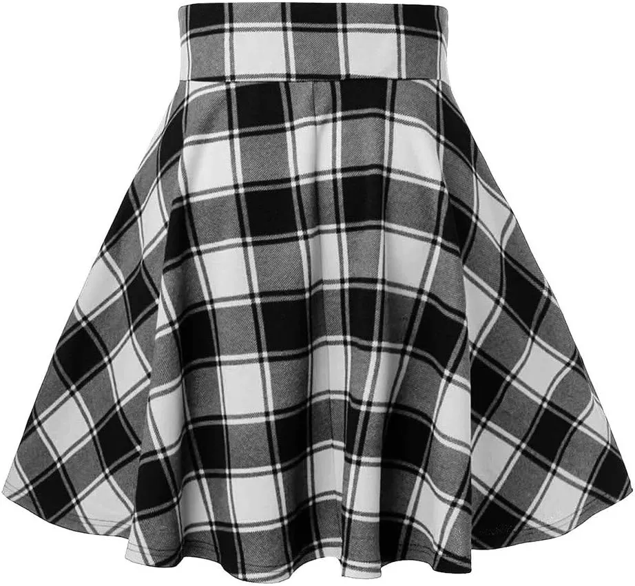 Women's Gothic Steampunk Plaid Pleated Mini Skirt High Waisted A-Line Flare Vintage Lace Up Casual Short Midi Skirt