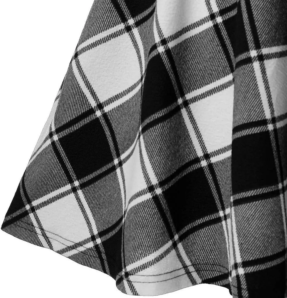Women's Gothic Steampunk Plaid Pleated Mini Skirt High Waisted A-Line Flare Vintage Lace Up Casual Short Midi Skirt