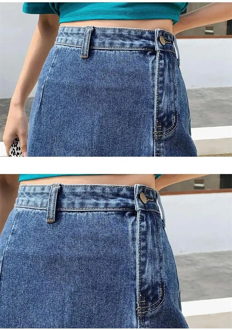 Women's High Waist Long Skirts Casual Harajuku A Line Denim Maxi Skirt