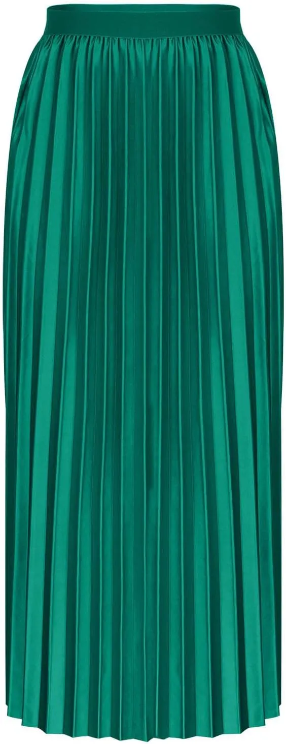 Women's High Waist Pleated Skirt Plus Size Boho A line Skirts Solid Elastic Waist Skirt Summer Casual Flowy Skirts