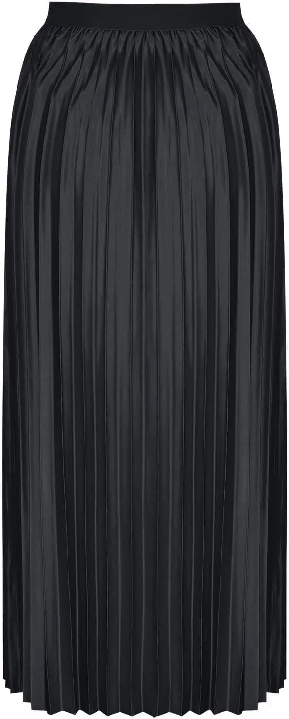 Women's High Waist Pleated Skirt Plus Size Boho A line Skirts Solid Elastic Waist Skirt Summer Casual Flowy Skirts