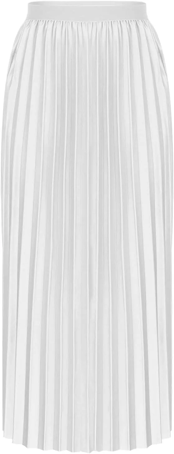 Women's High Waist Pleated Skirt Plus Size Boho A line Skirts Solid Elastic Waist Skirt Summer Casual Flowy Skirts