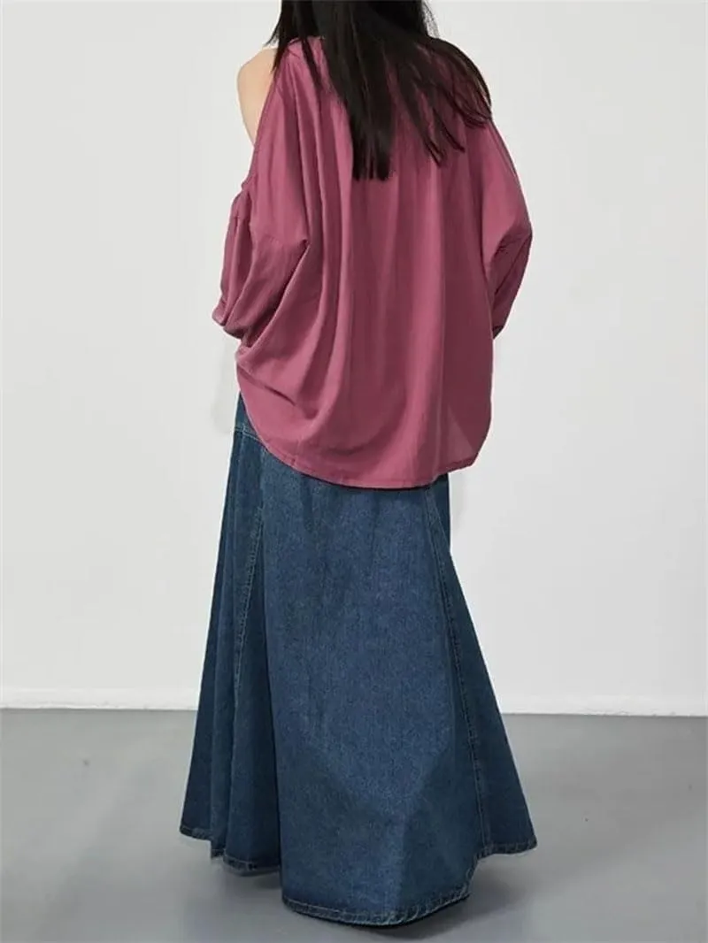 Women's High Waist Trumpet Mermaid Long Skirt Vintage Denim A Line Jean Skirts