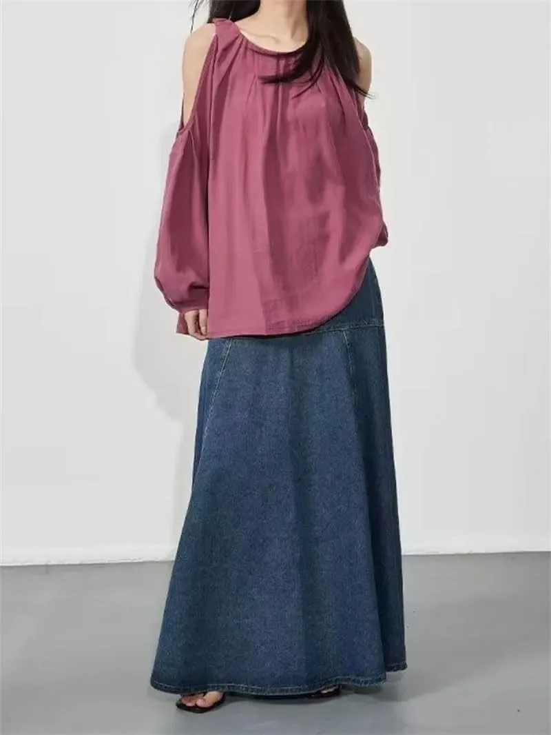 Women's High Waist Trumpet Mermaid Long Skirt Vintage Denim A Line Jean Skirts