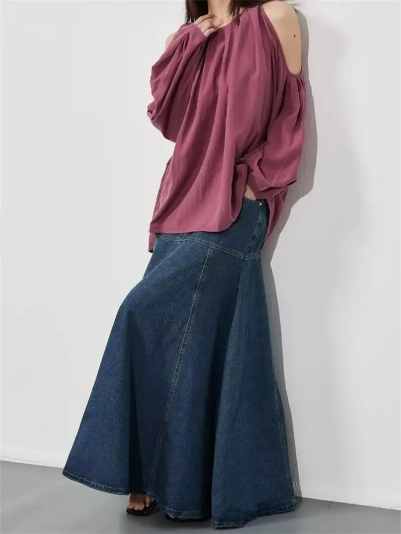 Women's High Waist Trumpet Mermaid Long Skirt Vintage Denim A Line Jean Skirts